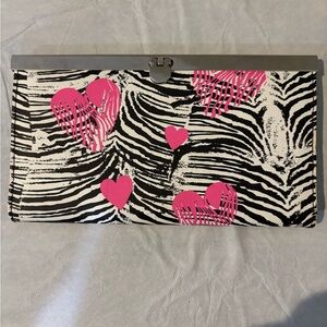 Zebra Print Clutch with Pink Hearts